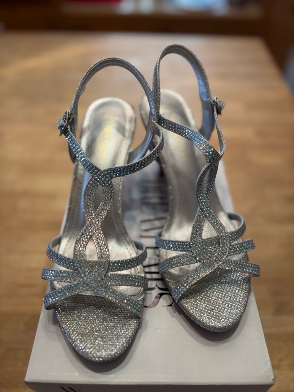 Dream Pairs Silver Rhinestone Slingback Heeled Sandals